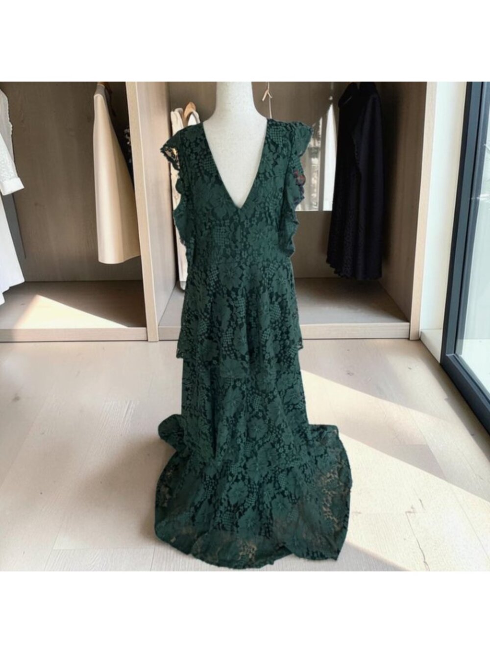 Lulus Molinetto Forest Green Lace Ruffled Tiered Sleeveless Maxi Dress XL 1X - Picture 8 of 9